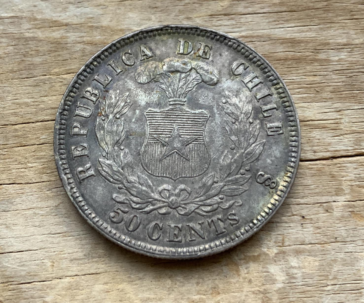 1870 Chile 50 cent .900 silver High grade coin C269